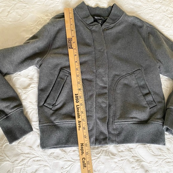 Athleta Retroplush Bomber Jacket Women XS Charcoal Gray Athleisure Full Zip Coat - Picture 8 of 13